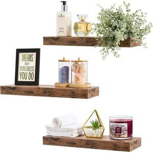 Floating Shelves for Wall - Set of 3 Rustic Wood Wall Shelves for Living Room
